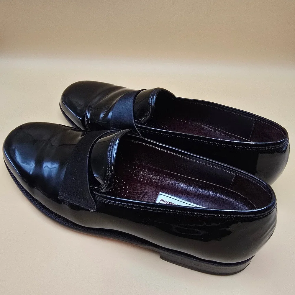 Sandro Moscoloni Men's Royal Black Patent Leather Tuxedo Loafers 10 Spain in Box
